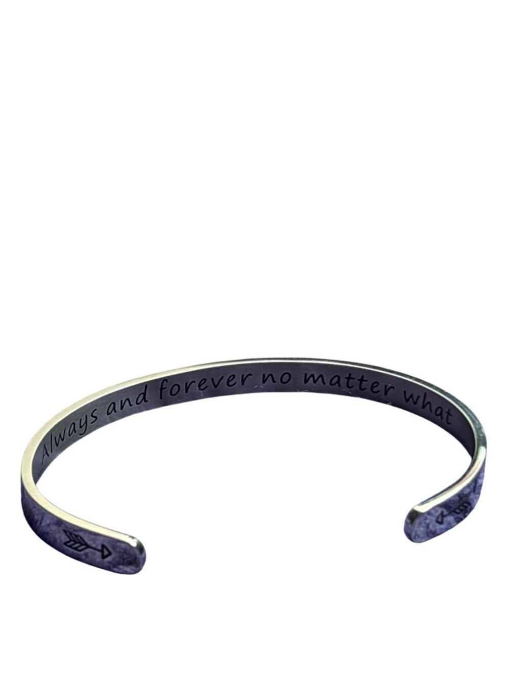 Always and Forever No Matter What Silvertone Cuff Bracelet Arrows 7.5 inches